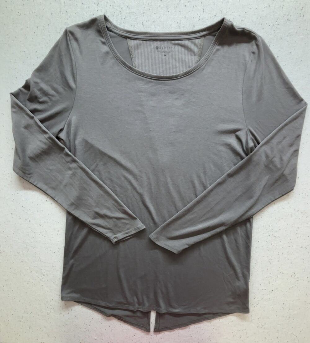 Athleta Split Back Essence Long Sleeve Top Womens Medium M Gray Mesh Performance